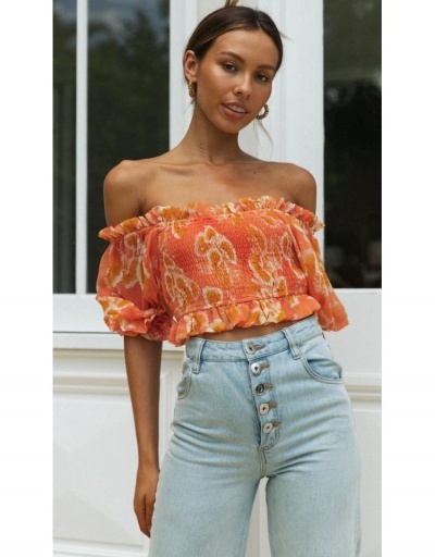 Sexy Women Off Shoulder Floral Cropped Top  Short Sleeve Boat Neck #794173 $17.45 USD, Wholesale Fashion Blouses