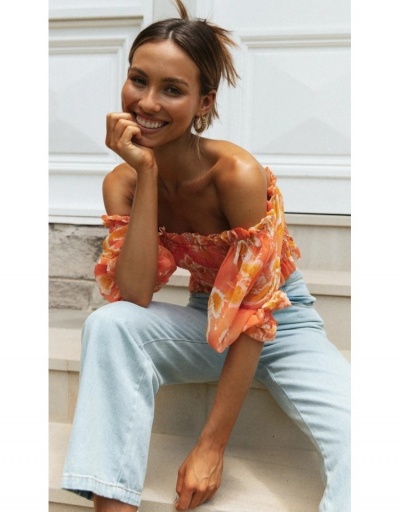 Replica Sexy Women Off Shoulder Floral Cropped Top  Short Sleeve Boat Neck #794173 $17.45 USD for Wholesale