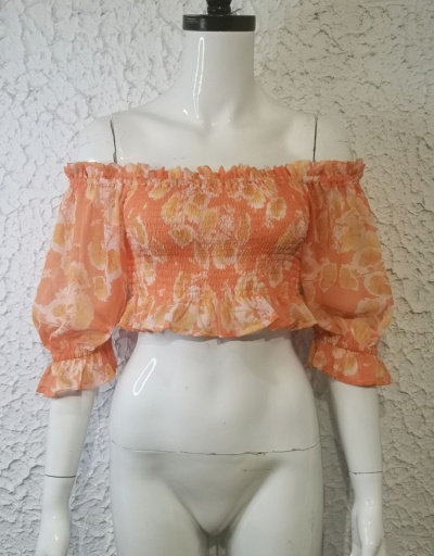 Replica Sexy Women Off Shoulder Floral Cropped Top  Short Sleeve Boat Neck #794173 $17.45 USD for Wholesale