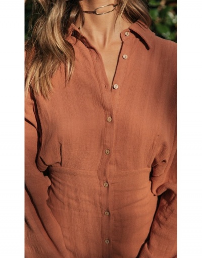 Replica Summer Fashion Pure Color Women's Long-sleeved Shirt Long Sleeve Turndown Collar #794175 $26.89 USD for Wholesale