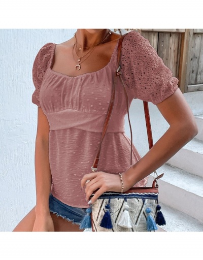 Replica Fashion Pure Color Hollowed Out Patchwork Chiffon Women's Blouse Short Sleeve Square Neck #794177 $26.07 USD for Wholesale