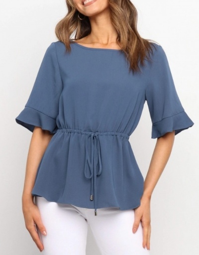 Casual Pure Color Ruffled Half Sleeve Ladies Top Half Sleeve Crew Neck #794178 $16.38 USD, Wholesale Fashion Blouses