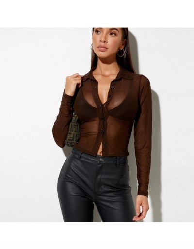 Sexy See Through Solid Long Sleeve Ladies Blouse Long Sleeve Turndown Collar #794180 $23.04 USD, Wholesale Fashion Blouses