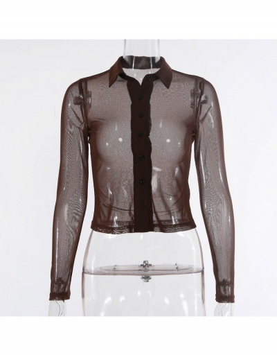 Replica Sexy See Through Solid Long Sleeve Ladies Blouse Long Sleeve Turndown Collar #794180 $23.04 USD for Wholesale