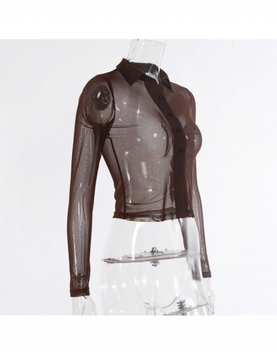 Replica Sexy See Through Solid Long Sleeve Ladies Blouse Long Sleeve Turndown Collar #794180 $23.04 USD for Wholesale