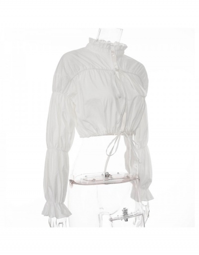 Replica Designer Tie Wrap Stringy Selvedge  White Crop Blouse Long Sleeve Stand Collar #794181 $28.81 USD for Wholesale