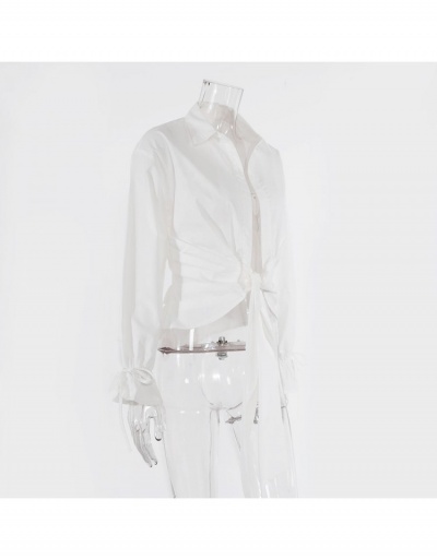 Replica Sexy White Puff Sleeve Fall Ruched Ladies Blouse Long Sleeve Turndown Collar #794182 $27.58 USD for Wholesale