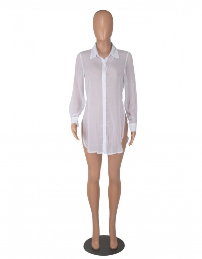 Replica See Through White Long Sleeve Ladies Blouse Long Sleeve Turndown Collar #794185 $24.80 USD for Wholesale