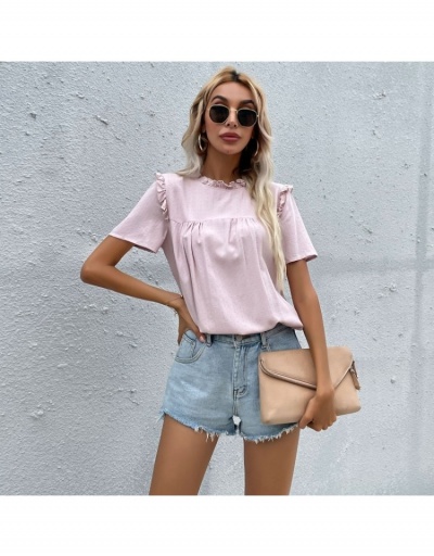 Stringy Selvedge  Pink Loose Summer Ladies Blouse Short Sleeve O Neck #794186 $23.07 USD, Wholesale Fashion Blouses