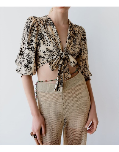  Summer Printing Short Print Women's Blouse Half Sleeve V Neck #794187 $27.59 USD, Wholesale Fashion Blouses