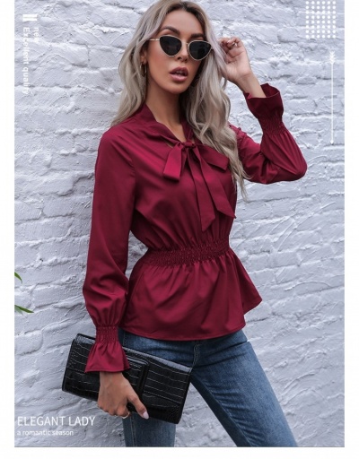 Replica  Spring Elastic Waist Solid Color Long Sleeve Women's Top Long Sleeve V Neck #794193 $21.97 USD for Wholesale