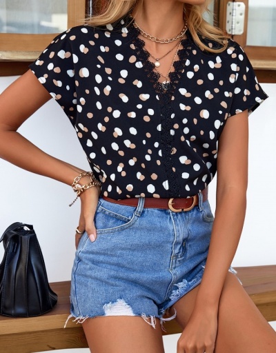 Replica  Casual V-Neck Lace Polka-Dot Top Short Sleeve V Neck #794203 $17.35 USD for Wholesale