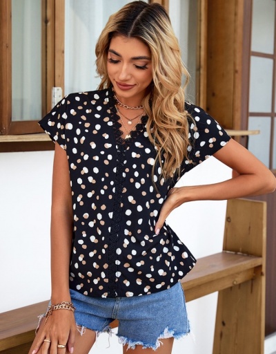 Replica  Casual V-Neck Lace Polka-Dot Top Short Sleeve V Neck #794203 $17.35 USD for Wholesale