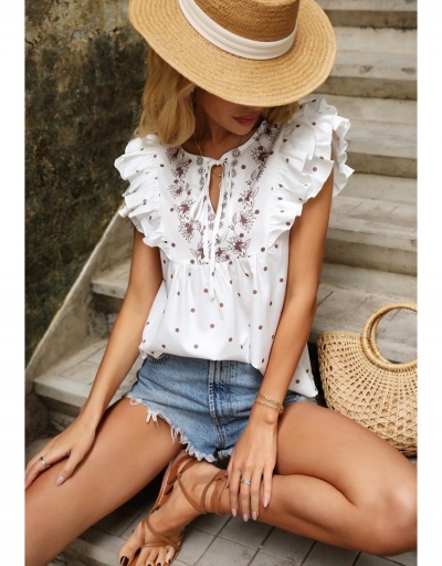 Replica Casual Ruffled Dot Short Sleeve Tops Short Sleeve Crew Neck #794205 $24.25 USD for Wholesale