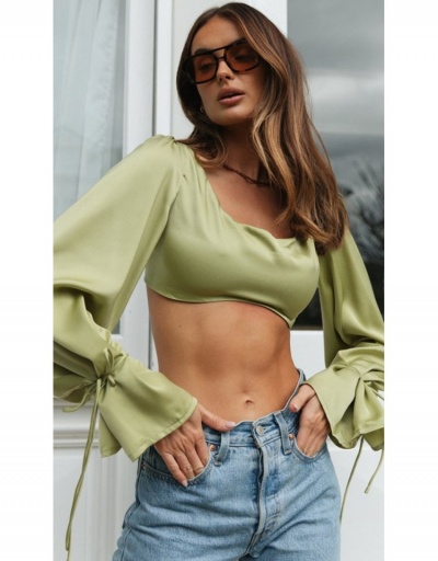 Replica  Sexy Flare Sleeve Pure Color Women's Top Long Sleeve Crew Neck #794207 $21.97 USD for Wholesale