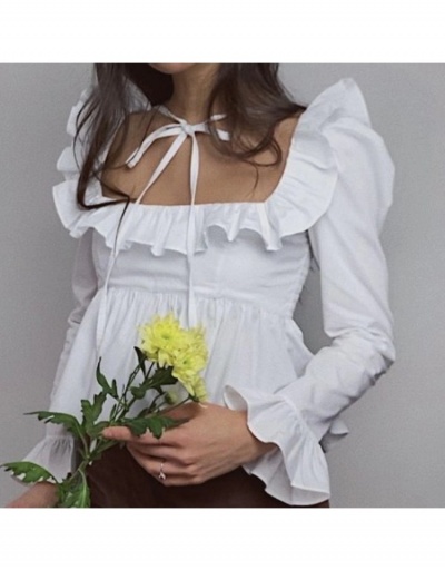  Summer Puff Sleeve Pure Color Women's Shirt Long Sleeve Square Neck #794209 $35.67 USD, Wholesale Fashion Blouses