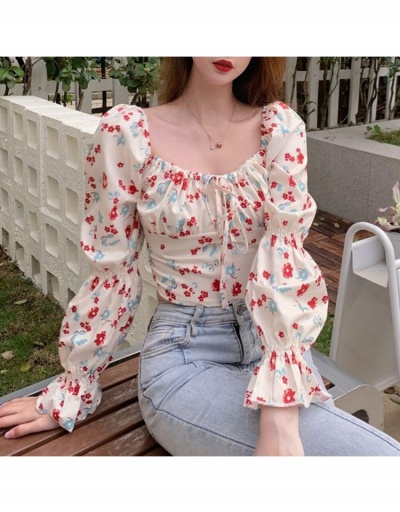  Sweet Floral Square Neck Puff Sleeve Blouses Long Sleeve Square Neck #794210 $25.48 USD, Wholesale Fashion Blouses