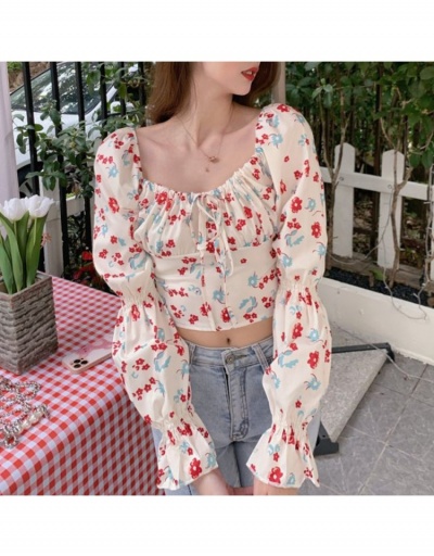 Replica  Sweet Floral Square Neck Puff Sleeve Blouses Long Sleeve Square Neck #794210 $25.48 USD for Wholesale