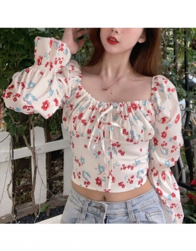 Replica  Sweet Floral Square Neck Puff Sleeve Blouses Long Sleeve Square Neck #794210 $25.48 USD for Wholesale