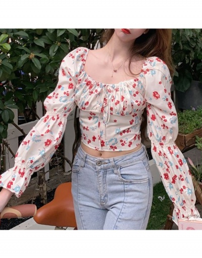 Replica  Sweet Floral Square Neck Puff Sleeve Blouses Long Sleeve Square Neck #794210 $25.48 USD for Wholesale