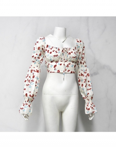 Replica  Sweet Floral Square Neck Puff Sleeve Blouses Long Sleeve Square Neck #794210 $25.48 USD for Wholesale