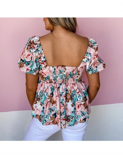 Replica Women Sexy Printing Puff Short Sleeve Tops Short Sleeve V Neck #794214 $31.56 USD for Wholesale