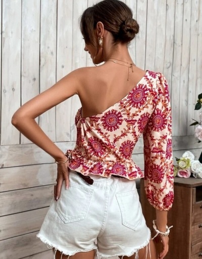 Replica  One Shoulder Printed Puff Sleeve Ladies Top Sleeveless Inclined Shoulder #794215 $19.50 USD for Wholesale