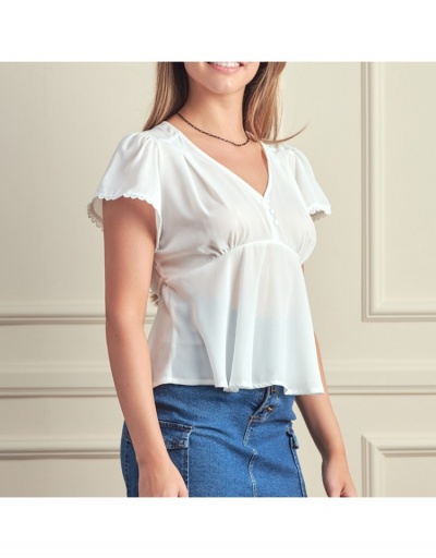 Replica  Summer Patchwork Pure Color Short Sleeve Top Short Sleeve V Neck #794217 $23.11 USD for Wholesale