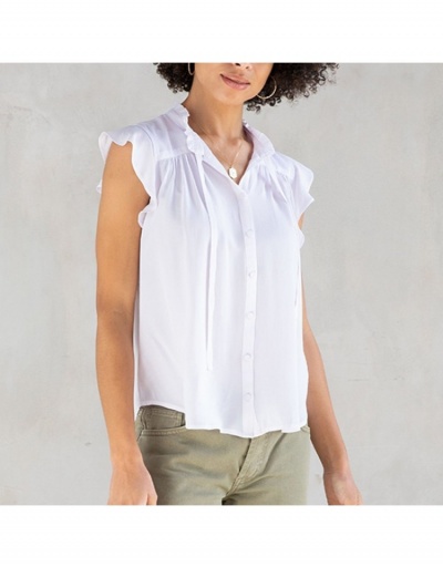 Casual Pure Color Blouse For Women Short Sleeve Stand Collar #794218 $26.07 USD, Wholesale Fashion Blouses