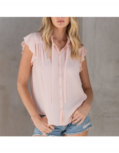 Replica Casual Pure Color Blouse For Women Short Sleeve Stand Collar #794218 $26.07 USD for Wholesale