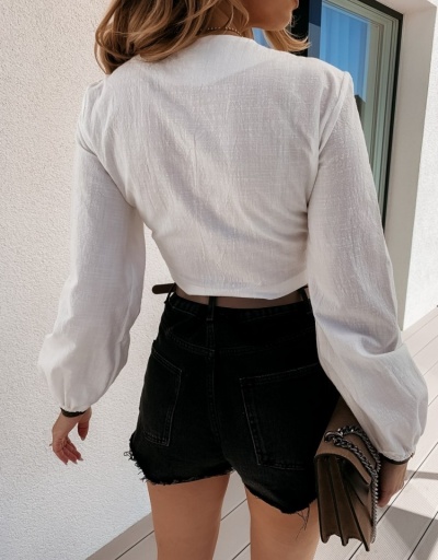 Replica Fashion V Neck Puff Sleeve Women Blouse Long Sleeve V Neck #794221 $18.12 USD for Wholesale