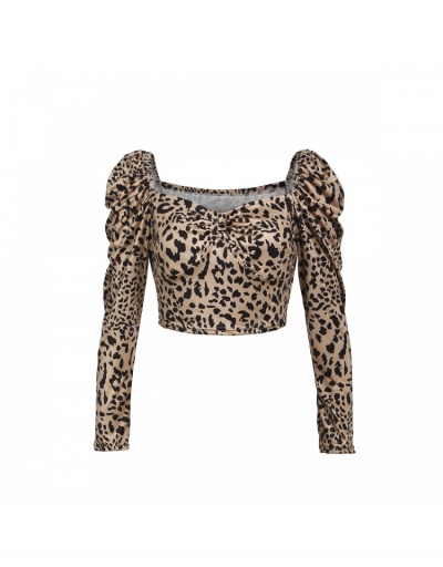 Replica Women Fashion Leopard Long Sleeve Cropped Tops Long Sleeve Square Neck #794227 $16.38 USD for Wholesale