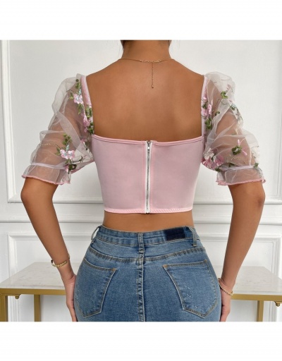 Replica  Sexy See-through Flower Embroidered Patchwork Top Short Sleeve Sweetheart Neck #794228 $19.25 USD for Wholesale