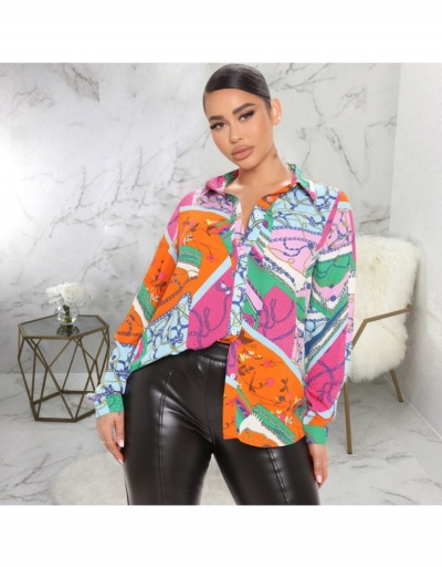  Casual Contrast Color Printing Long Sleeve Blouses Long Sleeve Lapel,Turndown Collar #794230 $40.01 USD, Wholesale Fashion Blouses