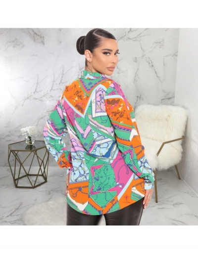 Replica  Casual Contrast Color Printing Long Sleeve Blouses Long Sleeve Lapel,Turndown Collar #794230 $40.01 USD for Wholesale