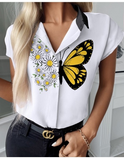  Summer New Bow Printed Short Sleeve Casual Blouse  Short Sleeve Lapel #794236 $21.63 USD, Wholesale Fashion Blouses