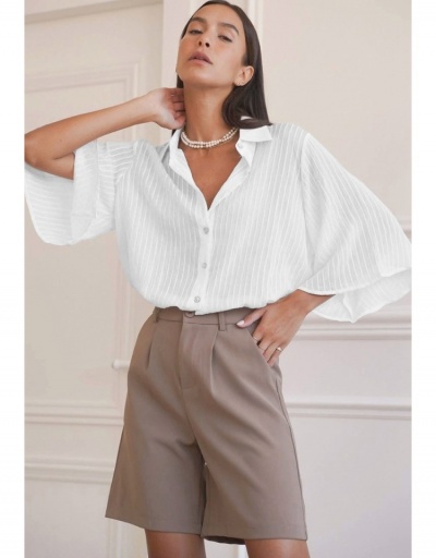 Replica  Casual French Three-Quarter Sleeve Slit Stripe Women's Blouse  Three Quarter Sleeve Lapel #794238 $28.73 USD for Wholesale