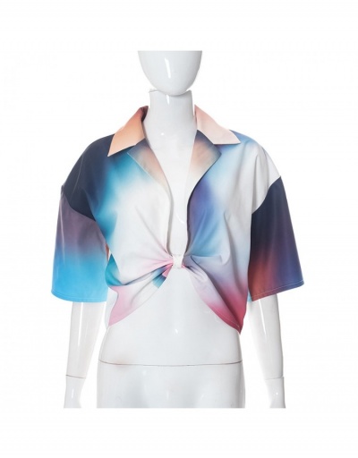 Replica Tie Dye  Notch Collar Cropped Ladies Blouse Short Sleeve Notch Collar #794239 $25.34 USD for Wholesale