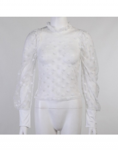 Replica  See-through Polka Dots Puff Sleeve Ladies Top Long Sleeve Crew Neck #794244 $17.23 USD for Wholesale