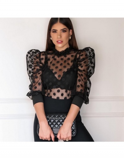 Replica  See-through Polka Dots Puff Sleeve Ladies Top Long Sleeve Crew Neck #794244 $17.23 USD for Wholesale