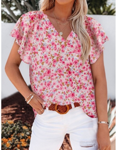 Women Printing Fashion Petal Short Sleeve T-shirts Short Sleeve V Neck #794246 $18.59 USD, Wholesale Fashion Blouses