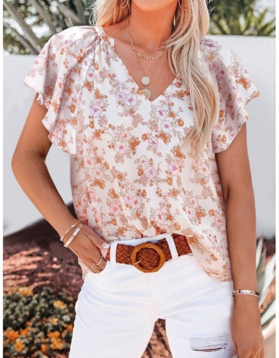 Women Fashion Petal Short Sleeve Printing T-shirts Short Sleeve V Neck #794250 $17.88 USD, Wholesale Fashion Blouses