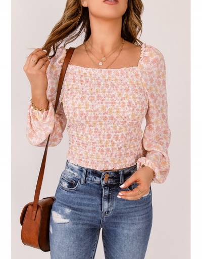 Replica Fall Ladies Square Neck  Floral Puff Sleeve Blouse Long Sleeve Square Neck #794253 $24.80 USD for Wholesale