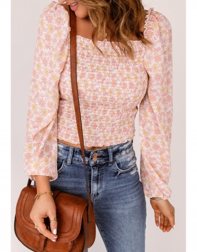 Replica Fall Ladies Square Neck  Floral Puff Sleeve Blouse Long Sleeve Square Neck #794253 $24.80 USD for Wholesale