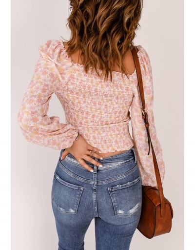 Replica Fall Ladies Square Neck  Floral Puff Sleeve Blouse Long Sleeve Square Neck #794253 $24.80 USD for Wholesale