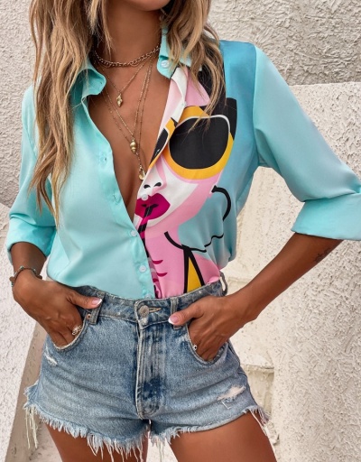 Replica Casual Women Cartoon Pattern Long Sleeve  Lapel Blouse  Long Sleeve Lapel #794255 $27.89 USD for Wholesale