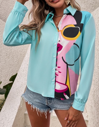 Replica Casual Women Cartoon Pattern Long Sleeve  Lapel Blouse  Long Sleeve Lapel #794255 $27.89 USD for Wholesale