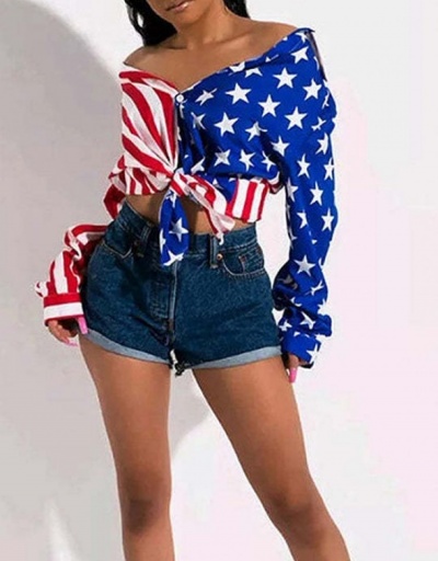 American Flag Long Sleeve Fall Blouse For Women Long Sleeve Turndown Collar #794256 $16.35 USD, Wholesale Fashion Blouses