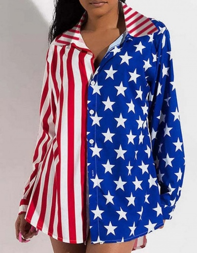 Replica American Flag Long Sleeve Fall Blouse For Women Long Sleeve Turndown Collar #794256 $16.35 USD for Wholesale