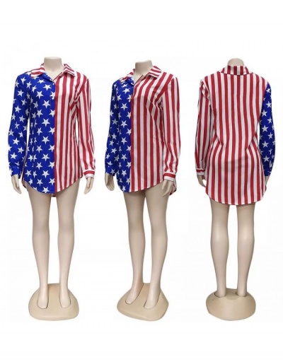 Replica American Flag Long Sleeve Fall Blouse For Women Long Sleeve Turndown Collar #794256 $16.35 USD for Wholesale